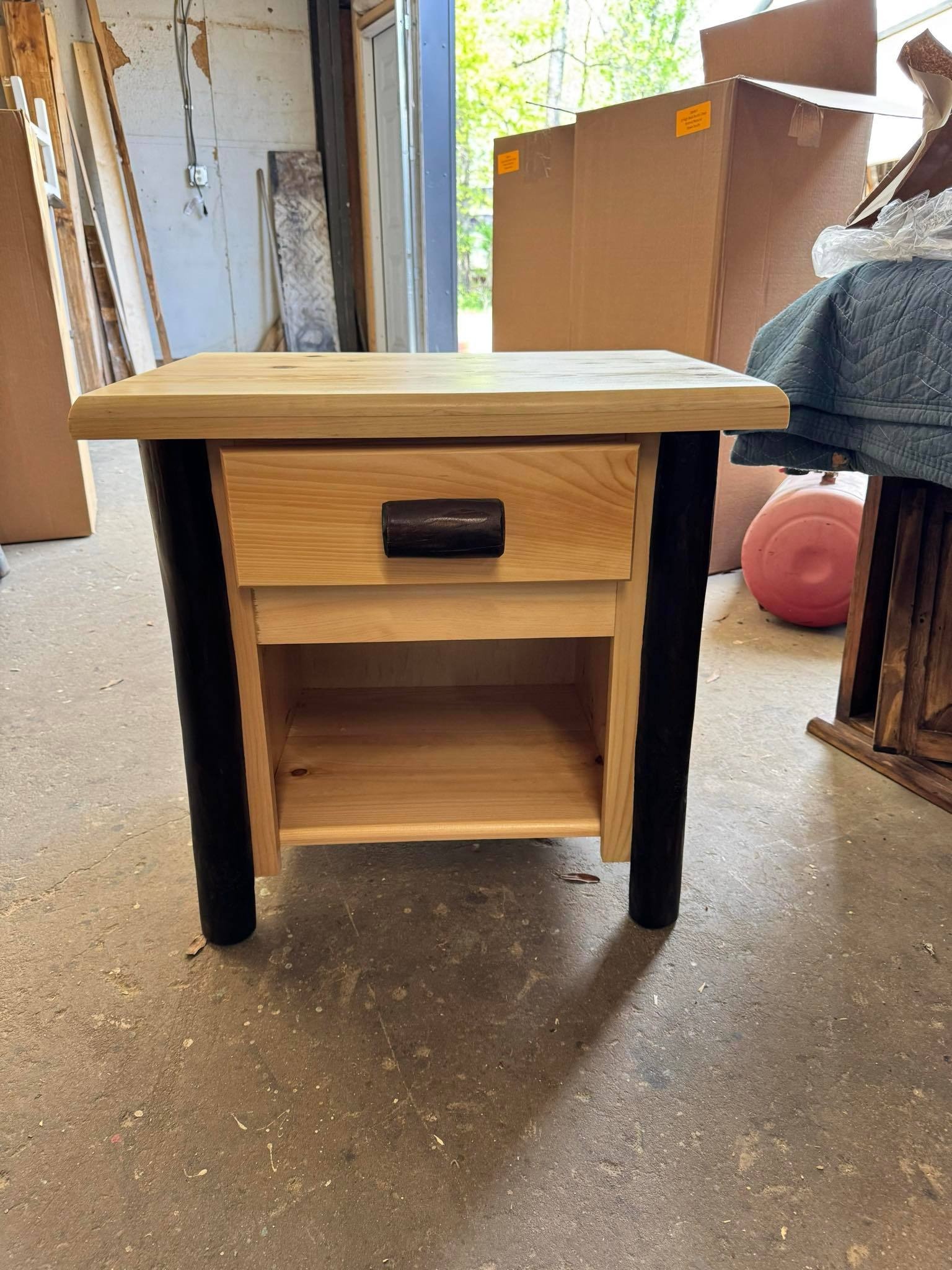 Rustic Log Nightstand - Natural/Walnut