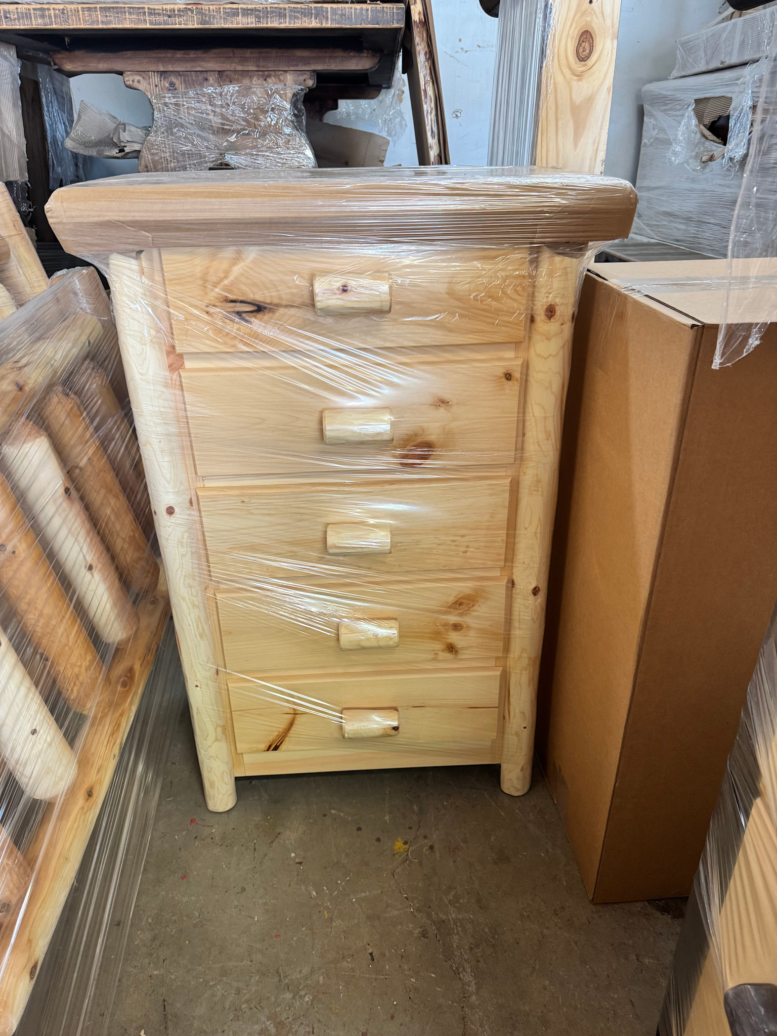 Rustic Log 5 Drawer Chest - Natural