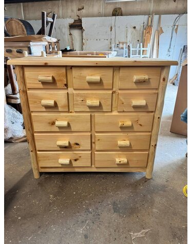 Rustic Log 12 Drawer Mirrored Dresser - Natural