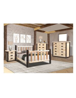 Rustic King Log Bed - Natural/Walnut