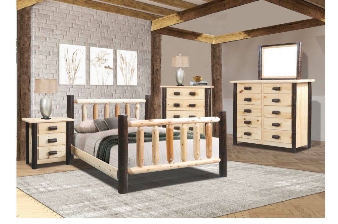Rustic King Log Bed - Natural/Walnut