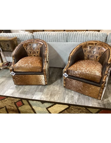 Leather Longhorn Barrel Chair w/ Swivel
