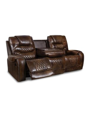 Brookshire Leather Power Reclining Sofa w/Headrest - Vintage Carmel