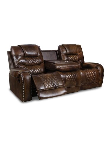Brookshire Leather Power Reclining Sofa w/Headrest - Vintage Carmel
