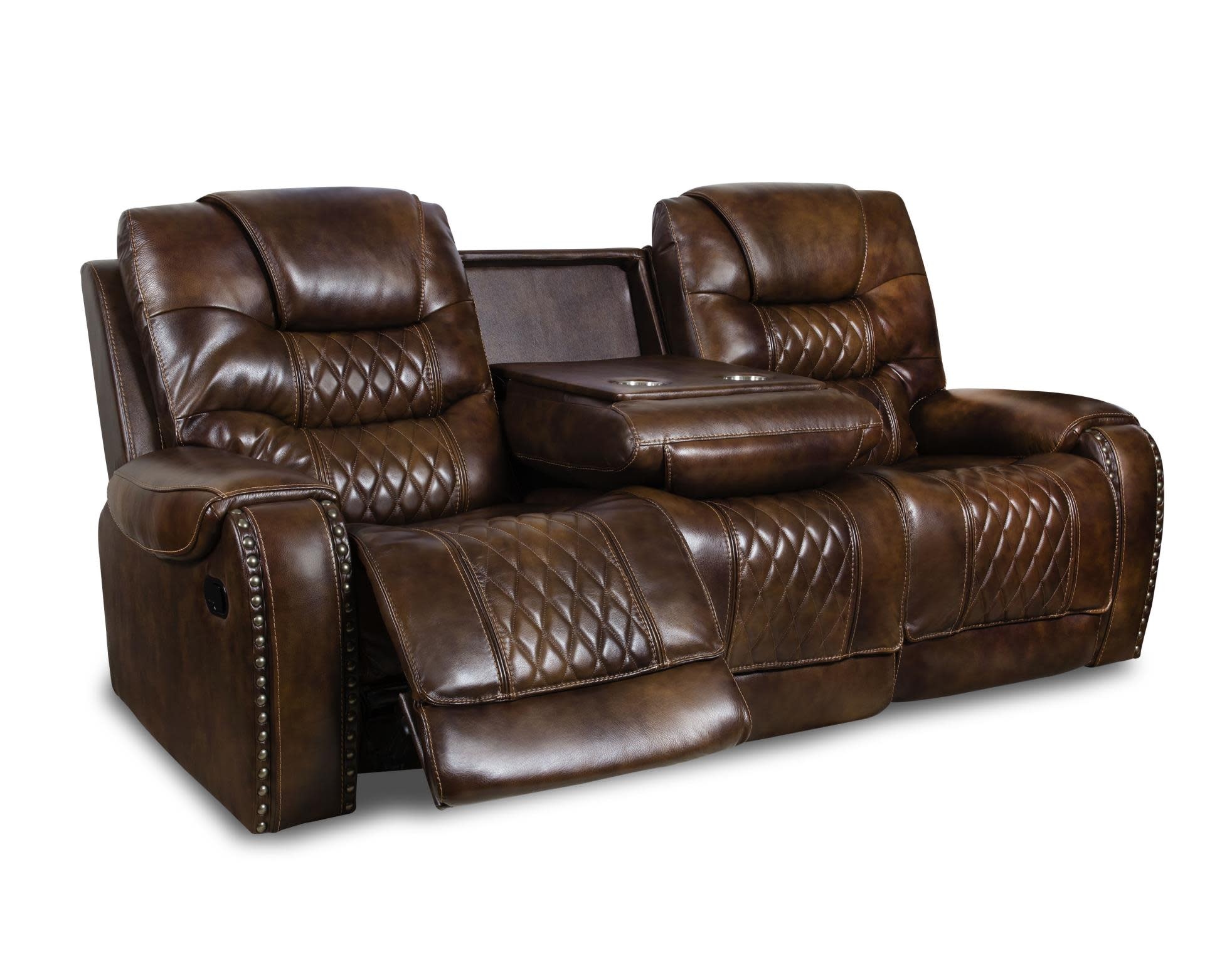 Brookshire Leather Power Reclining Sofa w/Headrest - Vintage Carmel