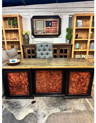 El Maestro 6 Drawer Desk - Black/Red Oxidize