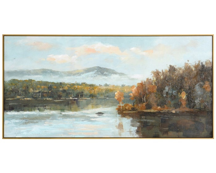 Autumn at the Lake Framed Canvas (48" x 24")