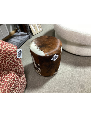 Tricolor Round Cowhide Ottoman