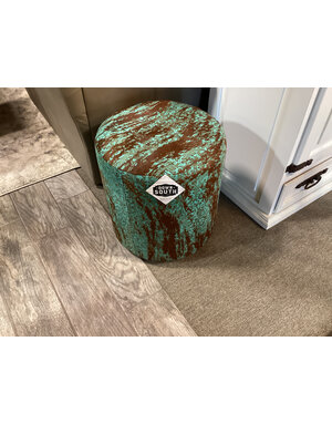 Distressed Turquoise Round Ottoman