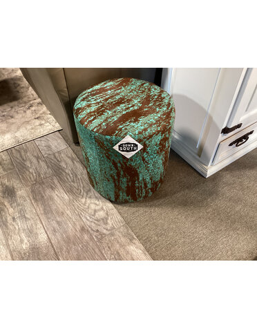 Distressed Turquoise Round Ottoman