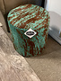 Distressed Turquoise Round Ottoman