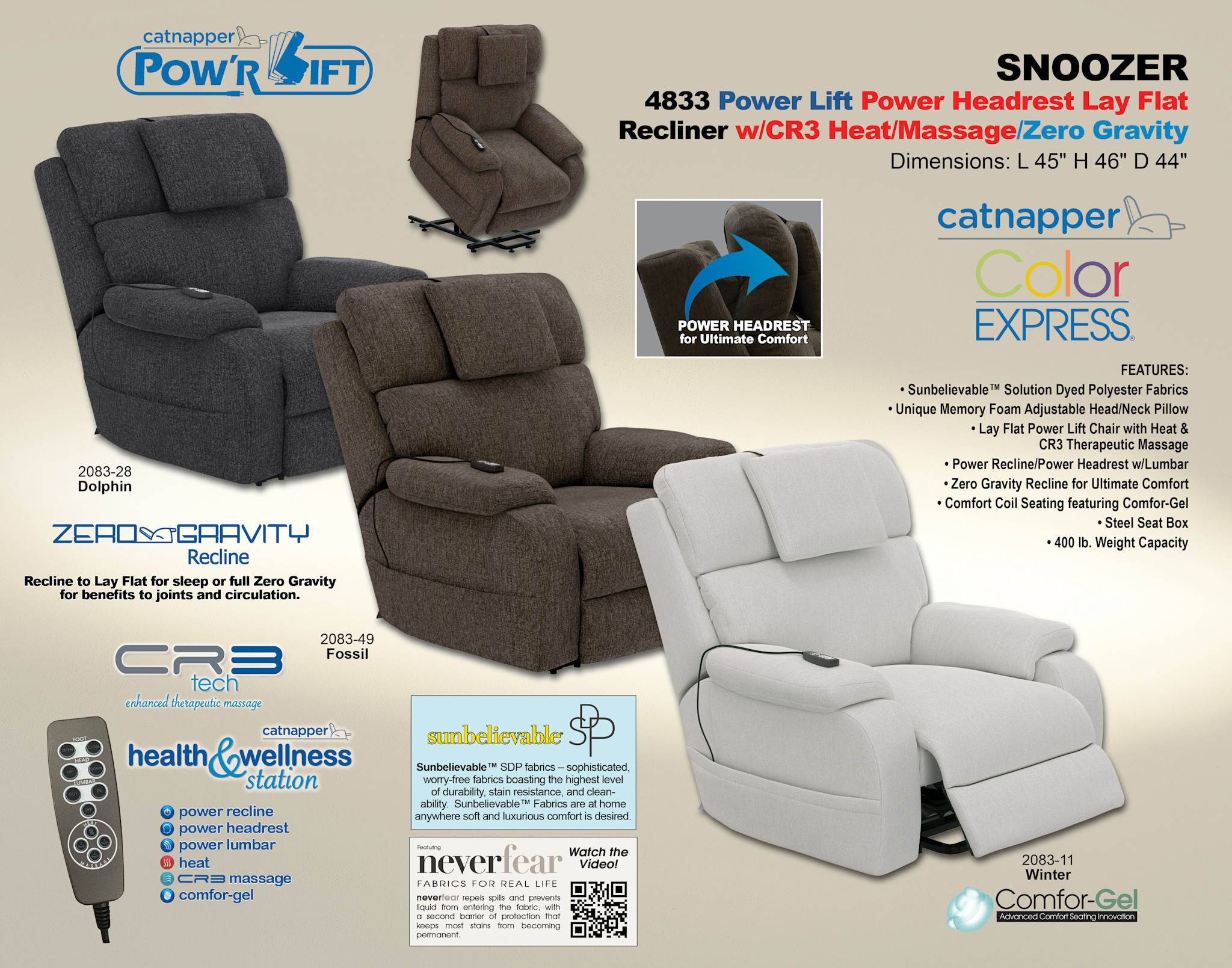 Snoozer Power Lift w/ CR3 Message, Heat & Zero Gravity - Fossil