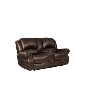 Ranger Leather Reclining Loveseat w/Console - Chocolate
