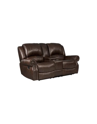 Ranger Leather Reclining Loveseat w/Console - Chocolate