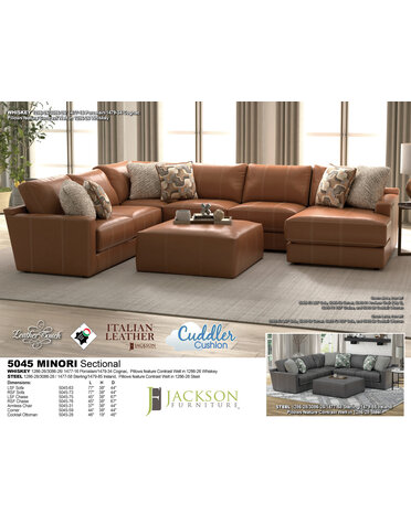 Minori Leather Sectional - Whiskey