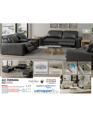 Ferrara Leather Power Reclining Zero Gravity Adj Head Sofa - Black