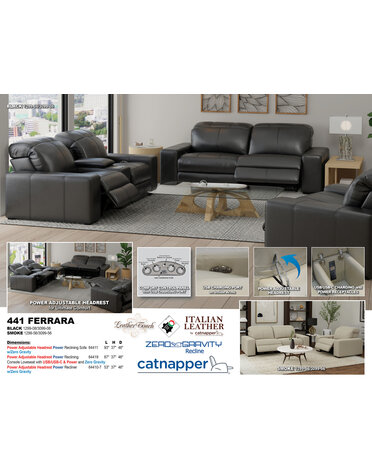 Ferrara Leather Power Reclining Zero Gravity Adj Head Sofa - Black