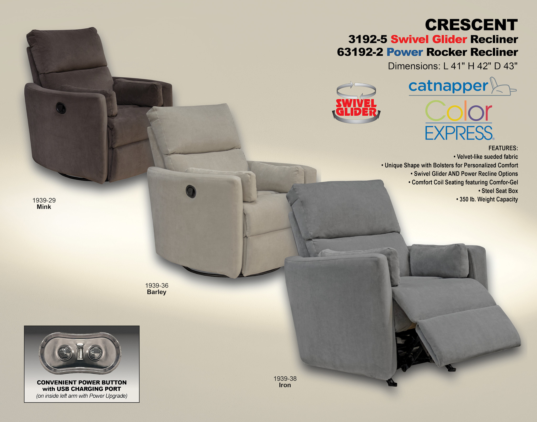 Crescent Swivel Glider Recliner- Mink