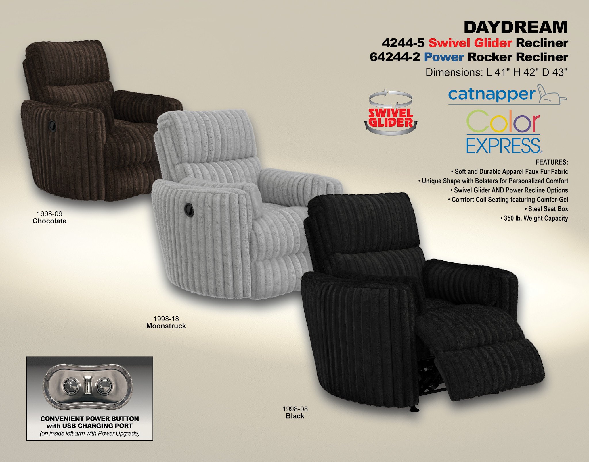 Daydream Swivel Recliner - Chocolate