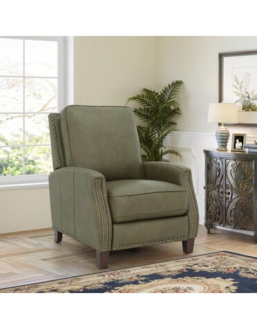 Melrose Leather Pushback Recliner - Oasis Olive