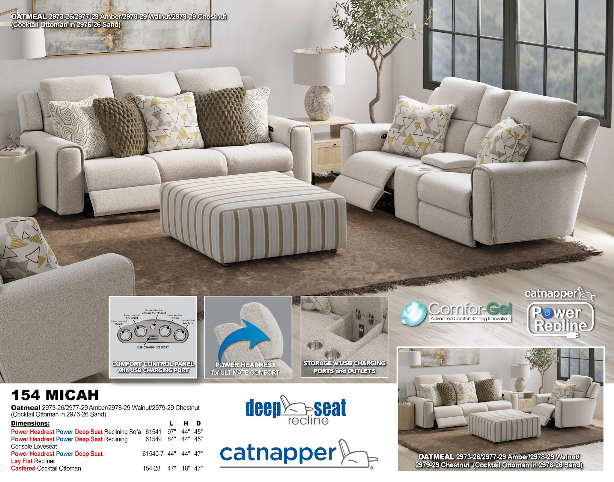 Micah Power Reclining Loveseat w/Headrest - Oatmeal