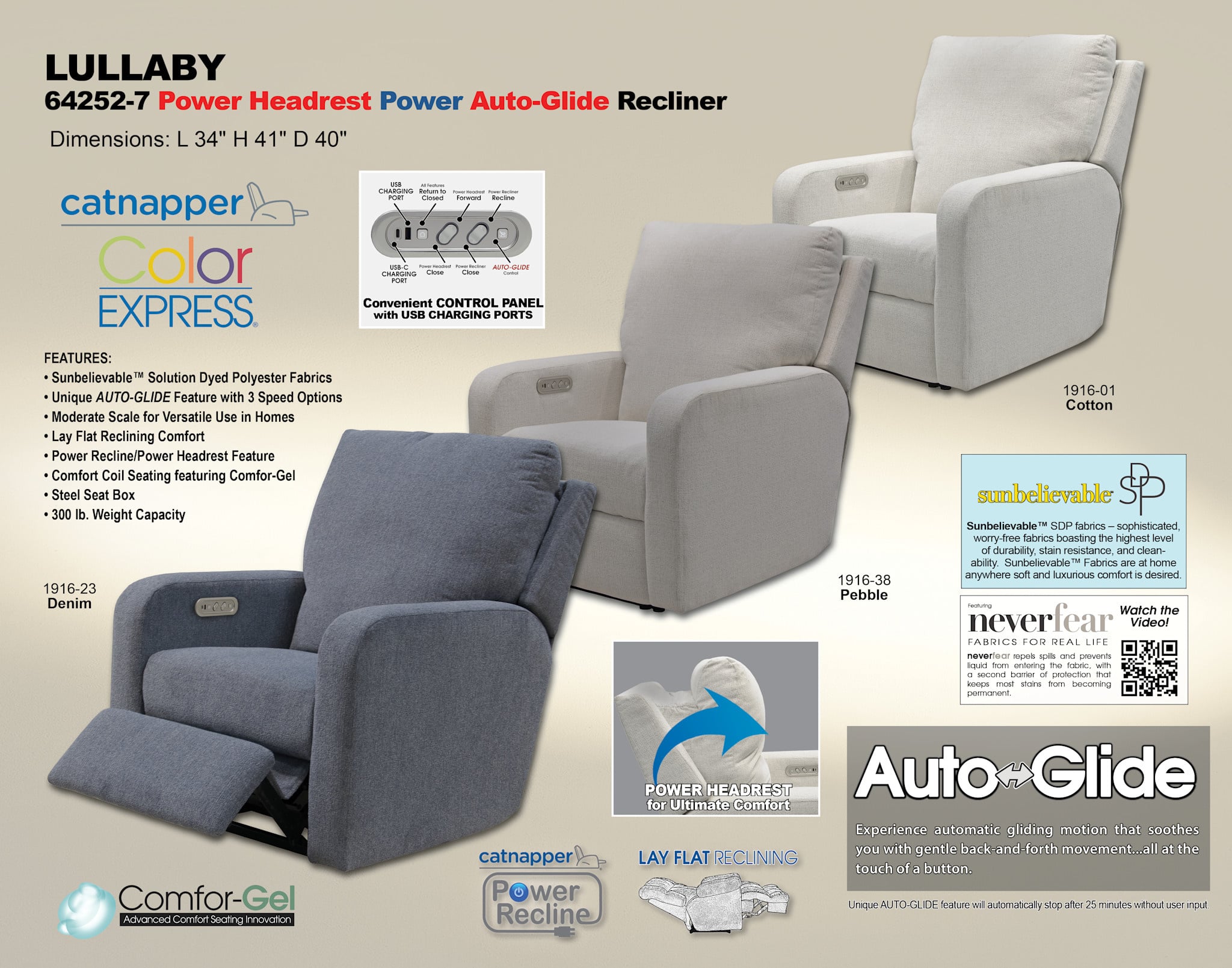 Lullaby Power Auto Glide Recliner - Pebble