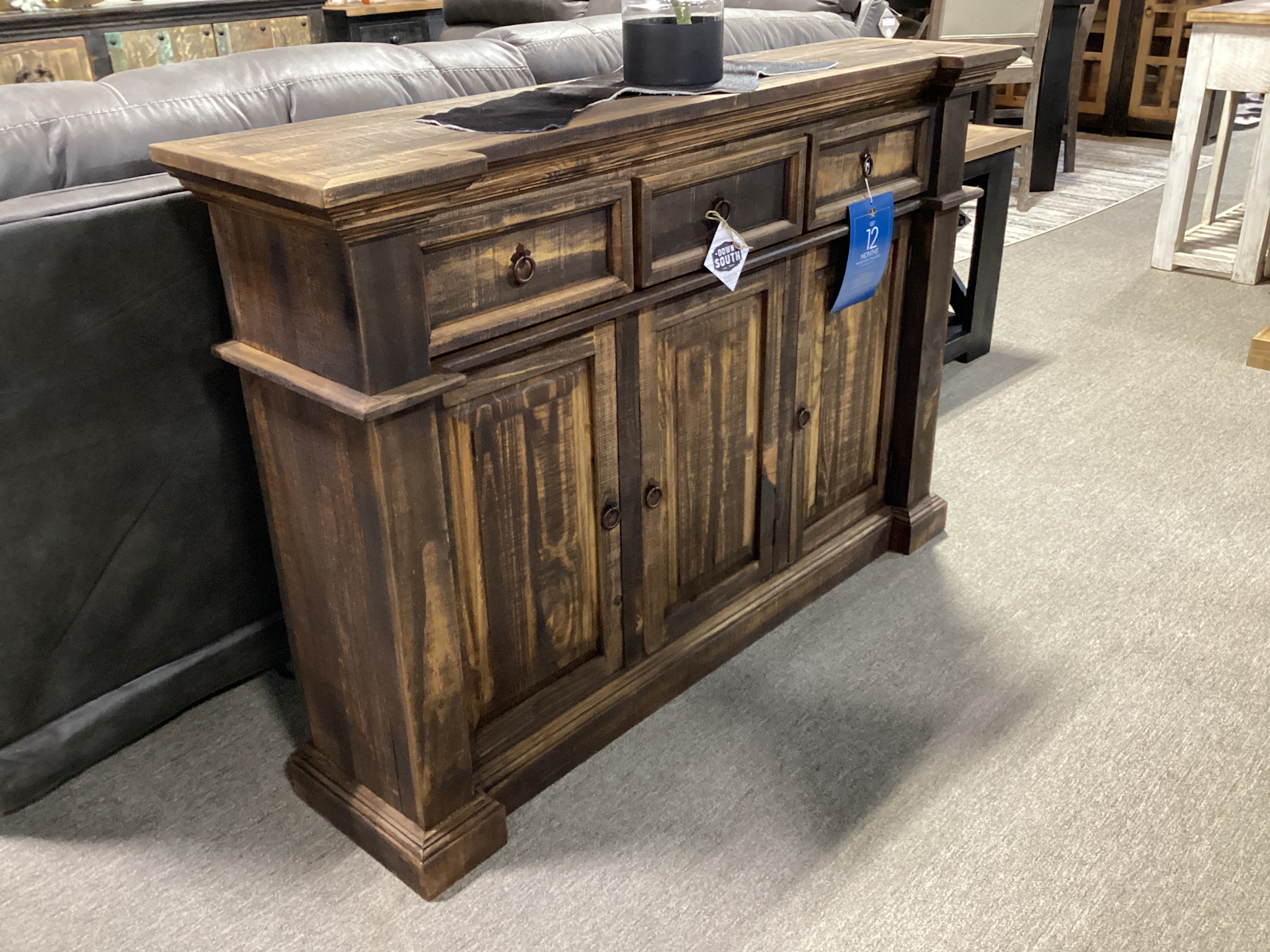 Samy Sofa Table (3 Drawers/3 Doors) - Distressed