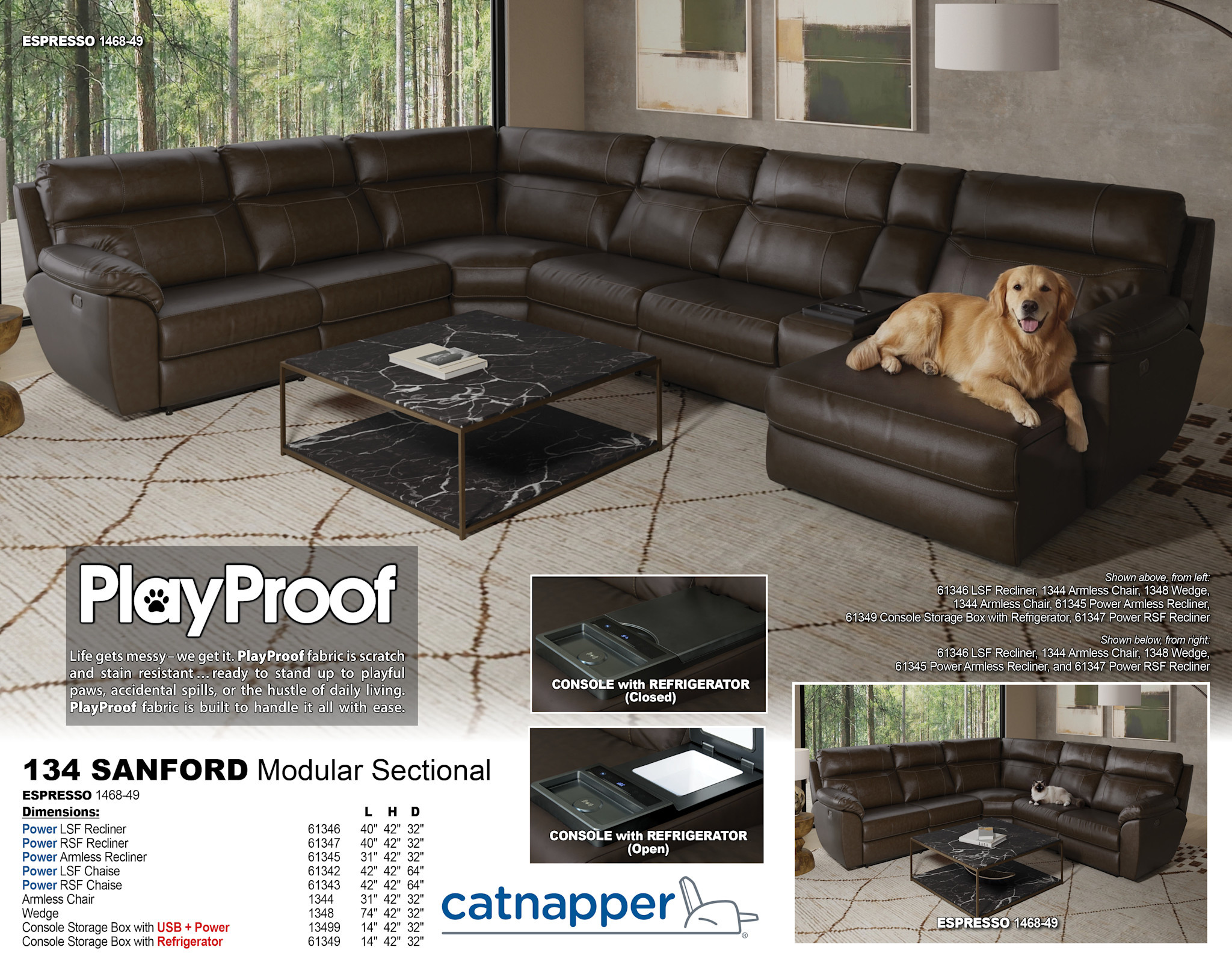 Sanford PlayProof Power Reclining Sectional- Espresso