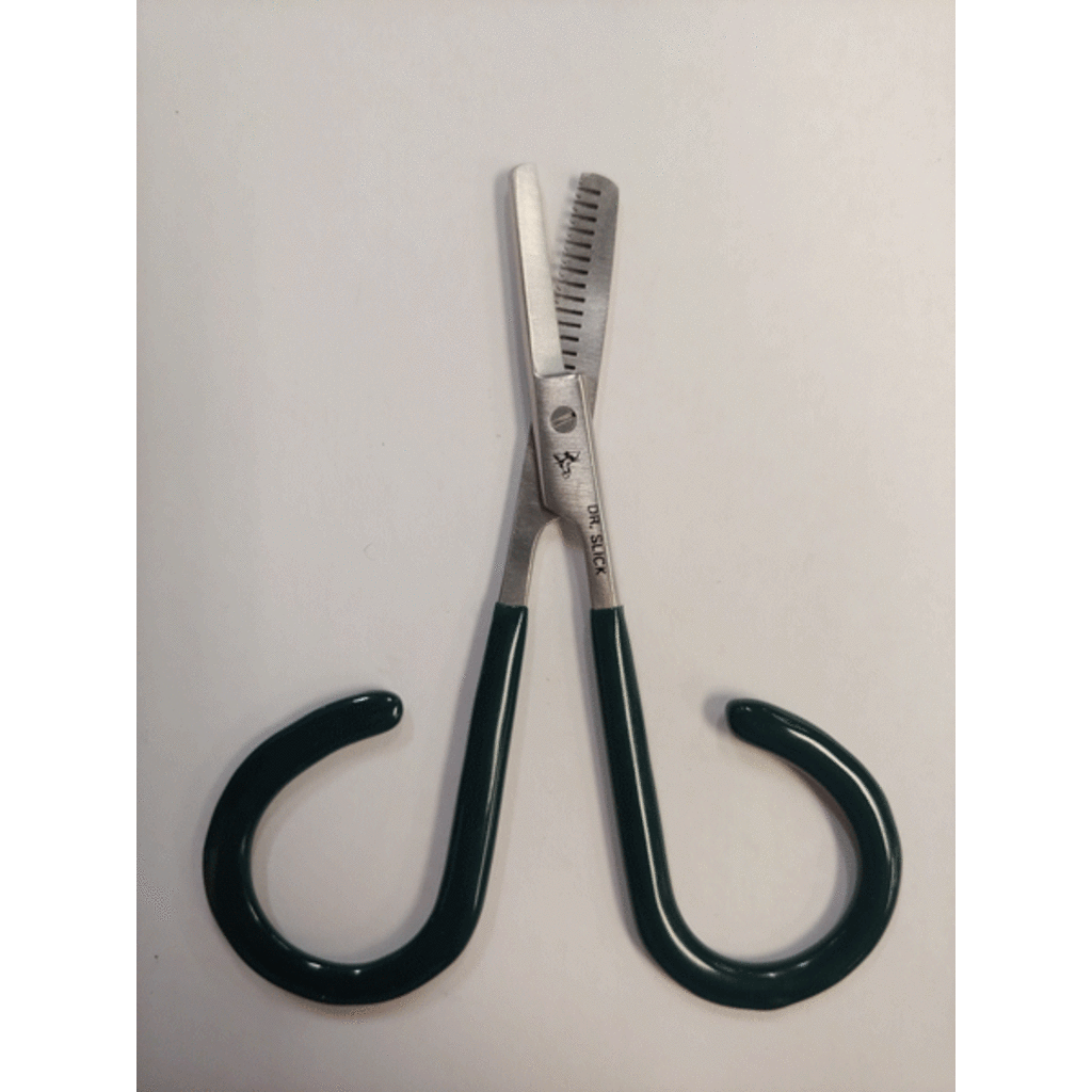 Dr. Slick Thinning Scissor, 4", Adjustable Open Loops, Green PVC Handles, Straight