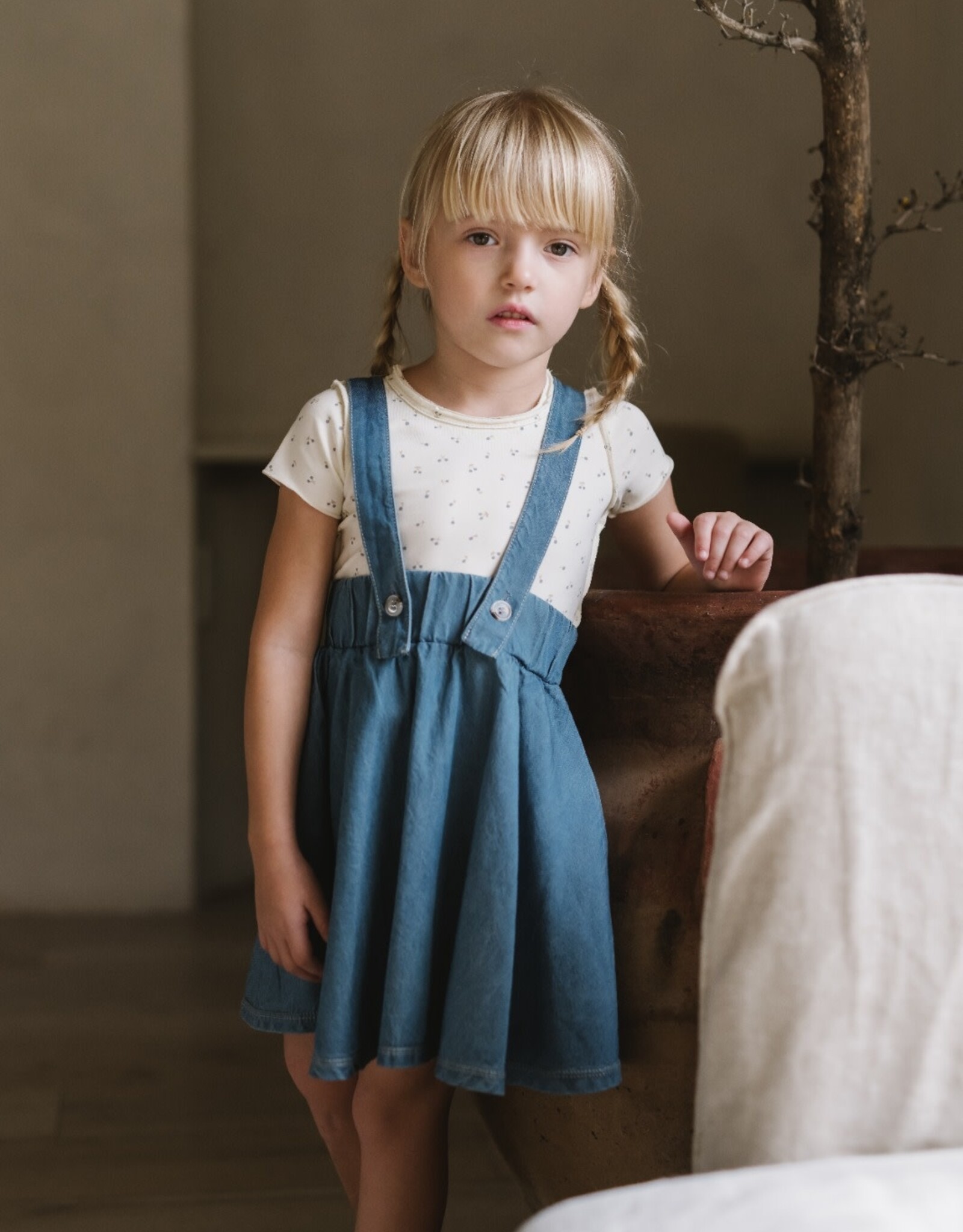 Lil Leggs Denim Tencil Suspender Skirt