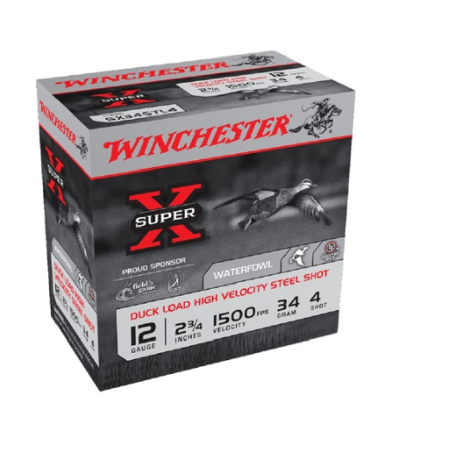 WINCHESTER SUPER-X DUCK LOAD HV STEEL SHOT 12G 2.75" 34GM #4 1500FPS 25RNDS (WIN996)