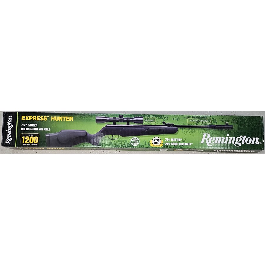 RAY055-PACKAGE- BLACK- REMINGTON EXPRESS HUNTER NP NITRO PISTON SYNTHETIC AIR GUN .177 WITH SCOPE 4X32