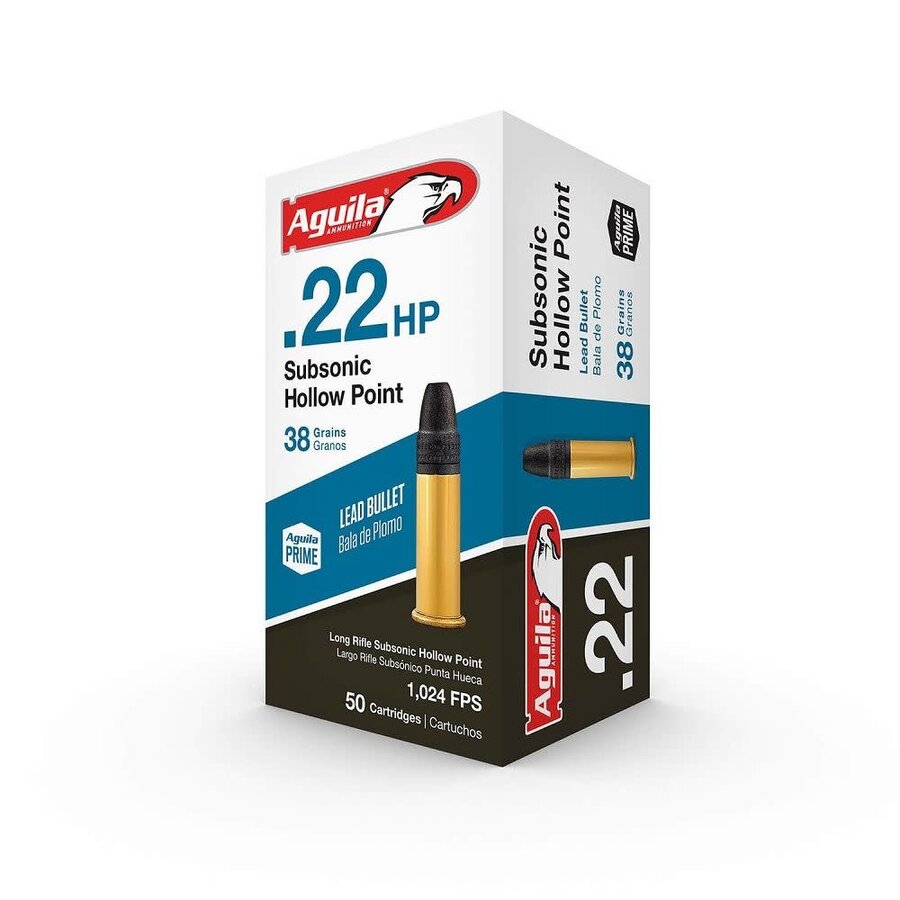 RAY061-AGUILA 22LR SUBSONIC 38GR LEAD HP HOLLOW POINT 50RNDS 1024 FPS