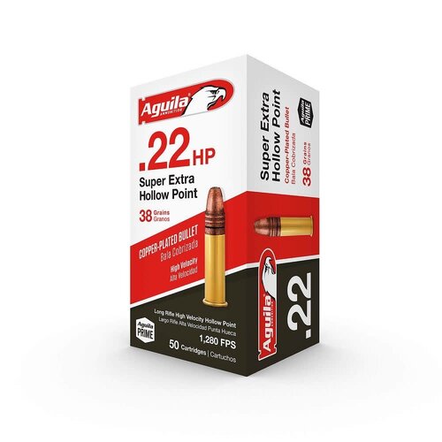 RAY074-AGUILA 22LR SUPER EXTRA 38GR CP COPPER PLATED HIGH VELOCITY HP 50RNDS 1280 FPS 