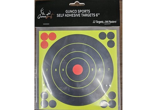 GSA094-GUNCO SPORTS SELF ADHESIVE TARGETS 6'', 12 PACK 