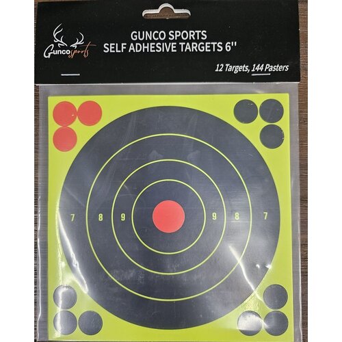 GSA094-GUNCO SPORTS SELF ADHESIVE TARGETS 6'', 12 PACK 