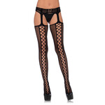 Leg Avenue Faux lace up dual net backseam stockings - One Size