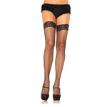 Leg Avenue Stay Up Fishnet W/ Lace Top Thigh Hi O/S BLACK