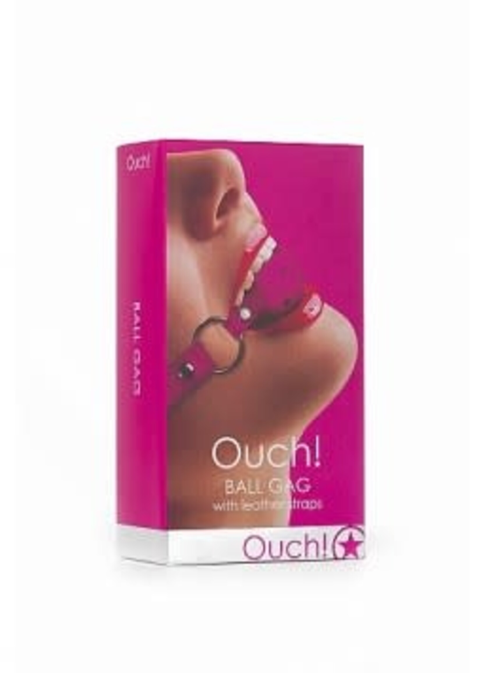 Shots Ouch! Ball Gag With Leather Straps - Pink