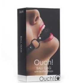 Shots Ouch! Ball Gag With Leather Straps - Black