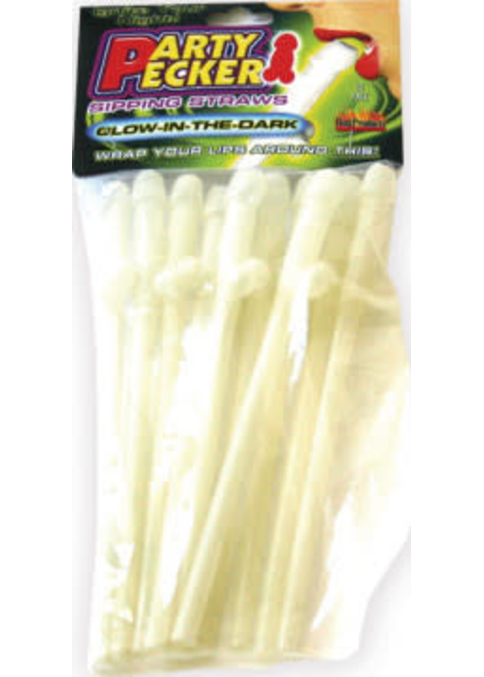 HOTT PRODUCTS Party Pecker Sipping Straws 10 Pc Bag - Glow in the Dark