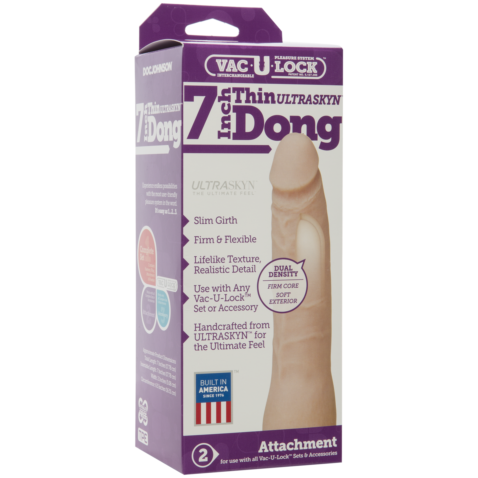 Doc Johnson Vac-U-Lock 7-Inch Ultraskyn Thin Dong - Vanilla