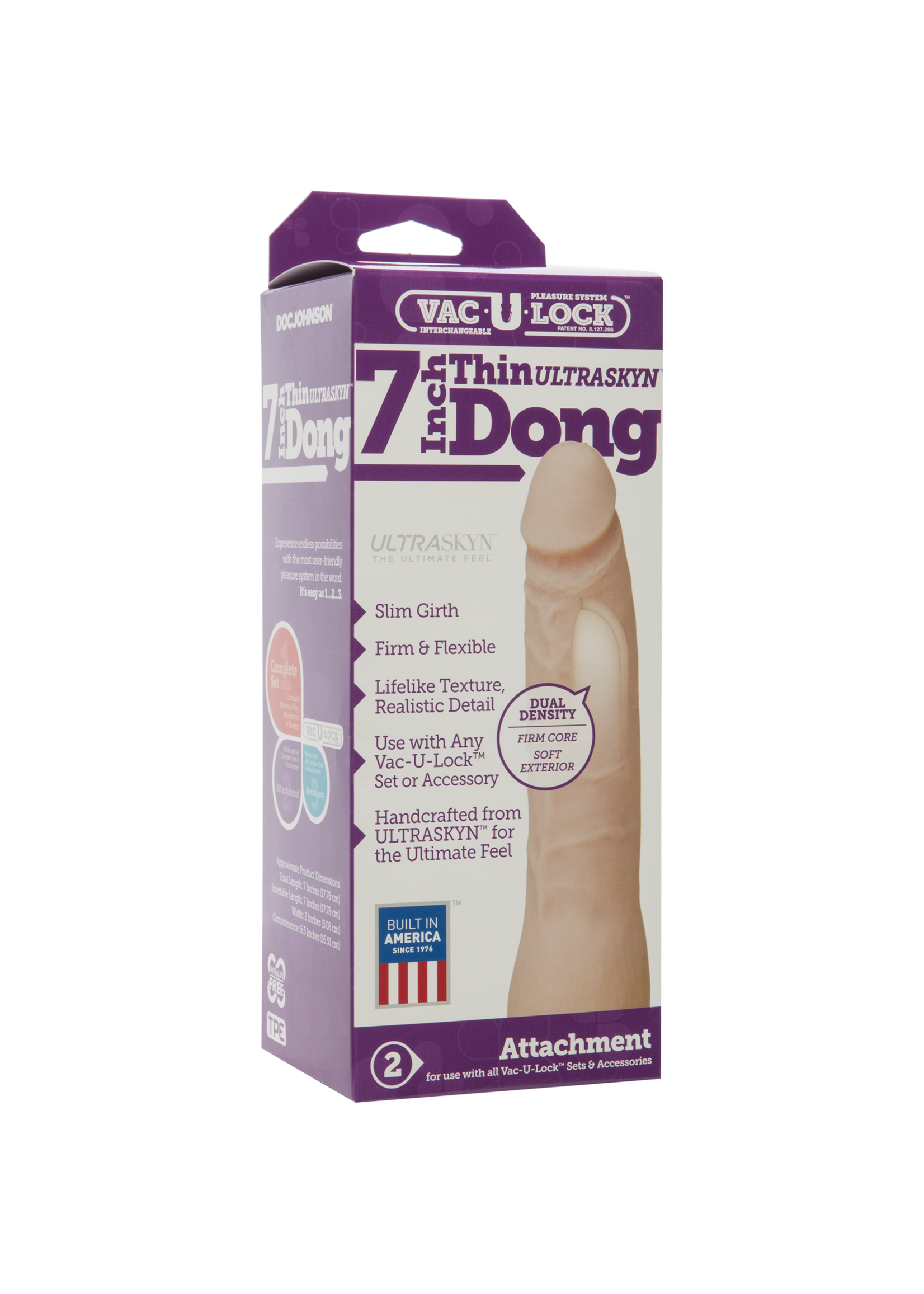 Doc Johnson Vac-U-Lock 7-Inch Ultraskyn Thin Dong - Vanilla