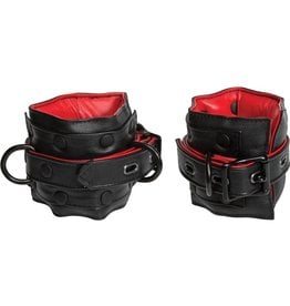 KINK by Doc Johnson Kink Leather Ankle Restraints Padded Red And Black 16.8 Inch