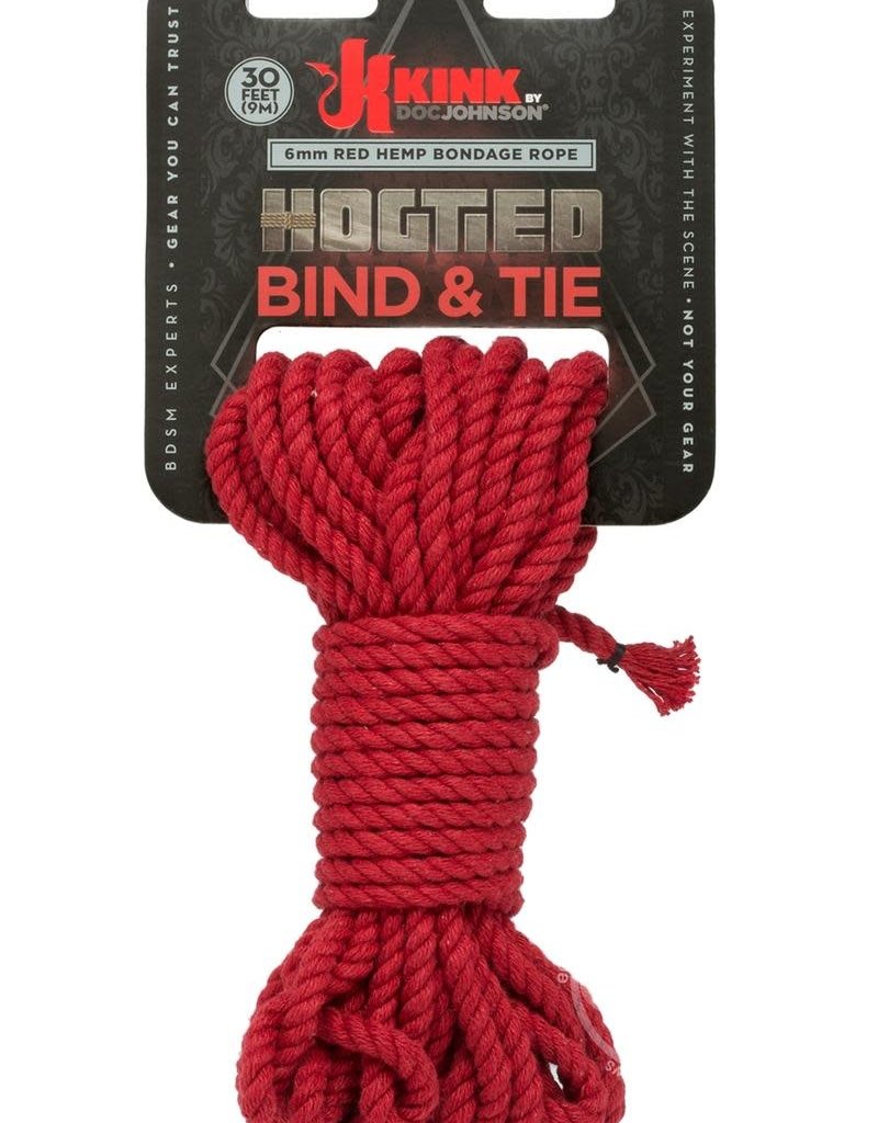 KINK by Doc Johnson Hogtied - Bind & Tie - 6mm Hemp Bondage Rope - 30 Feet - Red