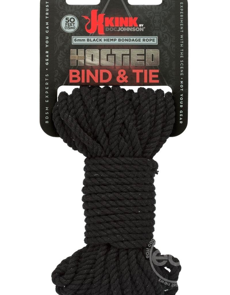 KINK by Doc Johnson Hogtied - Bind & Tie - 6mm Hemp Bondage Rope - 50 Feet - Black