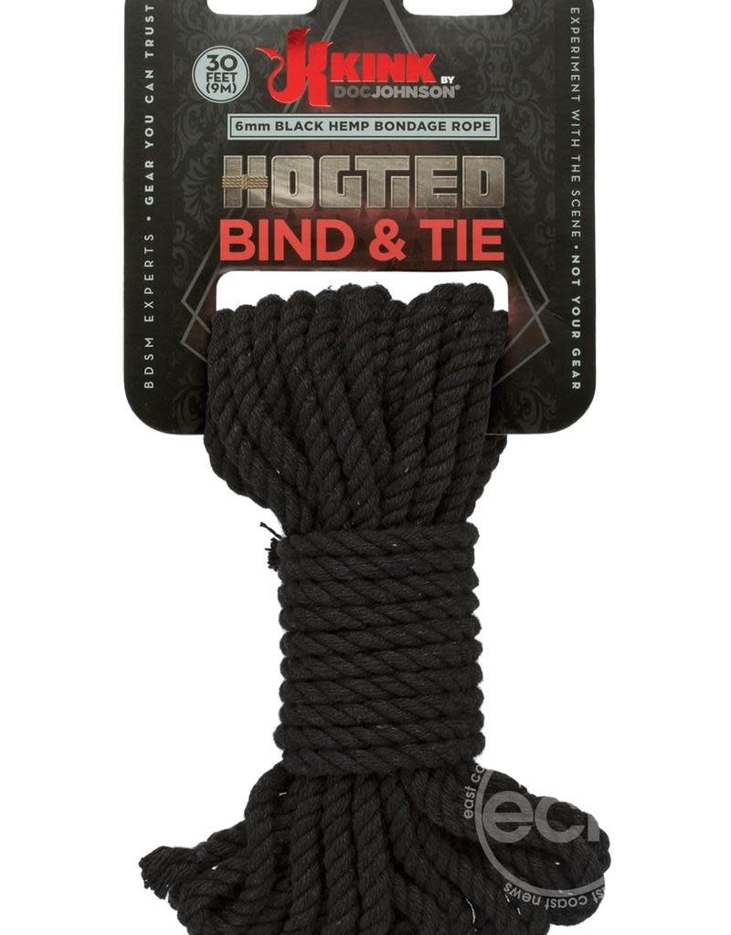 Doc Johnson's Kink Hogtied - Bind & Tie - 6mm Hemp Bondage Rope - 30 Feet - Black