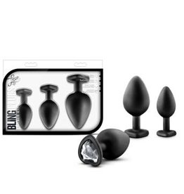 Blush Novelties Luxe - Bling Plugs Training Kit - Black With White Gems