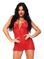 Leg Avenue Mini Dress W/Lace Up Front & G-String O/S RED