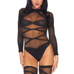 Leg Avenue 2Pc. Opaque Sheer Criss Cross Body Suit And Matching O/S BLACK